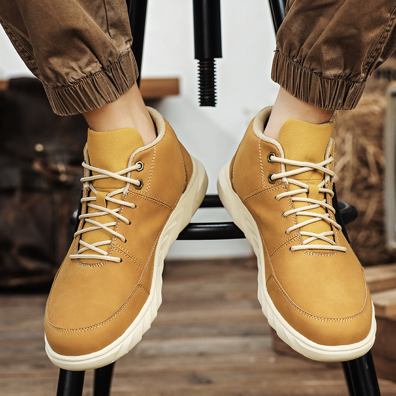 Chaussures de style européen et américain, montantes à lacets, automne-hiver, Martin Outdoor jaunes pour hommes, modèle Boo, légères et fonctionnelles._voghion.com