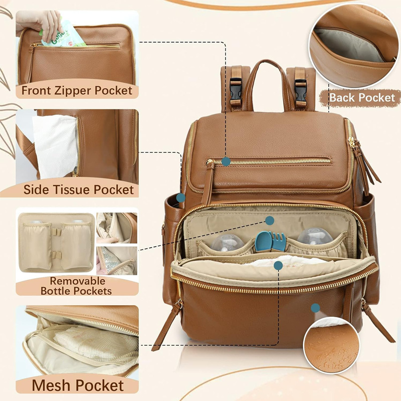 Amazon Customized Casual Large-Capacity Waterproof Fashionable Mommy Bag Maternity Baby Diaper Changing Backpack