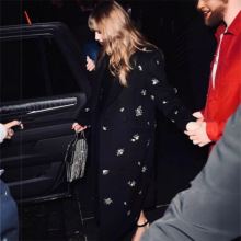 25秋冬欧美明星Taylor同款重工水晶缀饰女王气场毛呢长款外套大衣