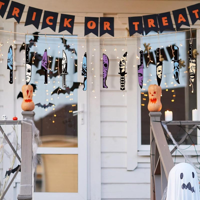 木製プリントホラーナイフぶら下げハロウィンツリー装飾ナイフ型ペンダントハロウィン装飾屋内ツリーウィンドウ壁装飾|undefined