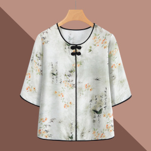 Grandma's Spring Mid-Sleeve Two-Piece Set, Mother's Clothing, Middle-Aged and Elderly Summer Clothing, Thin Round Neck Suit, 70-Year-Old Clothes