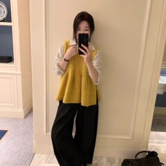 早秋韩系荷叶边系带针织背心女秋冬叠穿百搭马甲坎肩无袖上衣