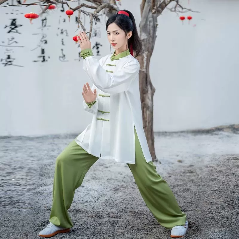 Мужской и женский одинаковый стиль, восьмисекционный костюм Тай Чи Тай Чи, весна-осень 2024, новинка весны и осени, спортивная одежда в китайском стиле с воротником-стойкой и пуговицами