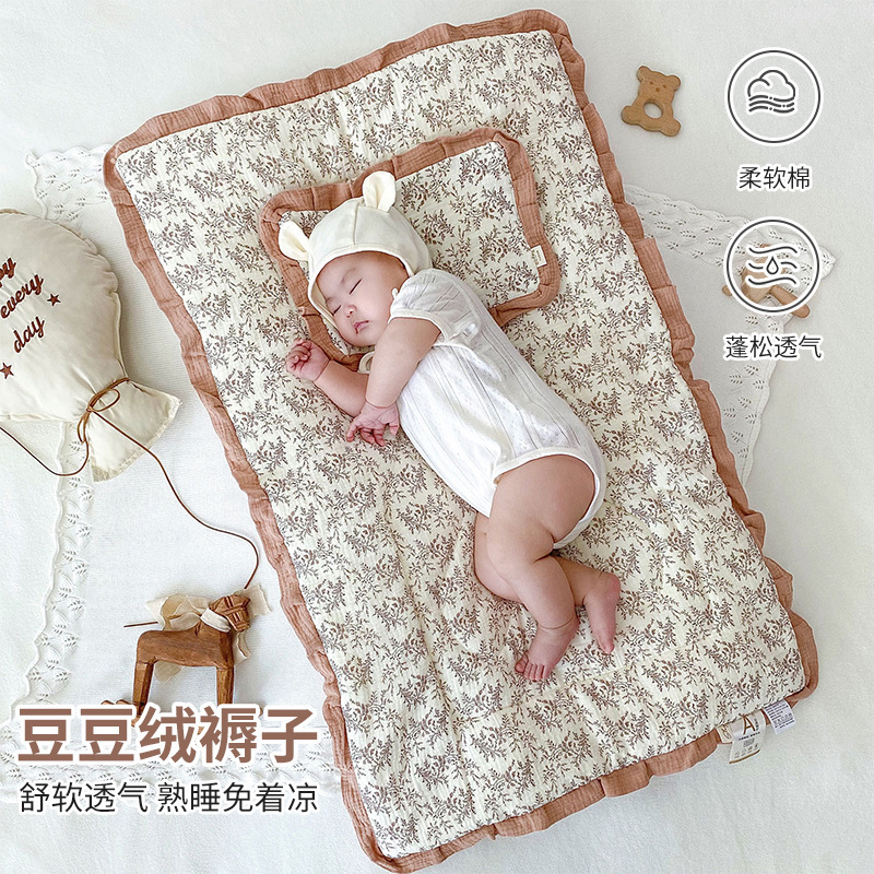 Baby Mattress Autumn and Winter Cartoon Printed Bean Velvet Mattress Delivery Room Mat Breathable and Comfortable Newborn Baby Sleeping Mat