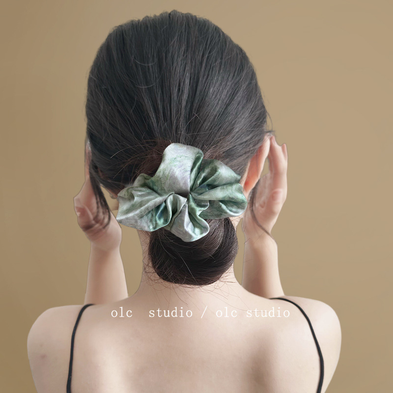 静谧星空蓝~高级感油画缎面大肠发圈扎头发发绳优雅头绳发饰女夏|undefined