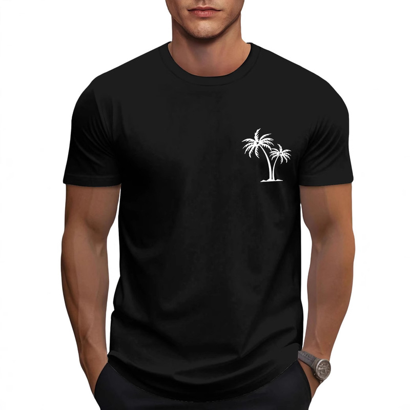 Amazon New Men's Shoulder Sleeve Solid Color Top Sports Casual Coconut Printed Short Sleeve T-Shirt
