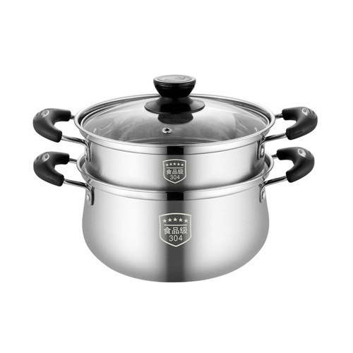 304 stainless steel soup pot double handle household porridge pot soup pot hot pot single handle milk pot baby food supplement steamer