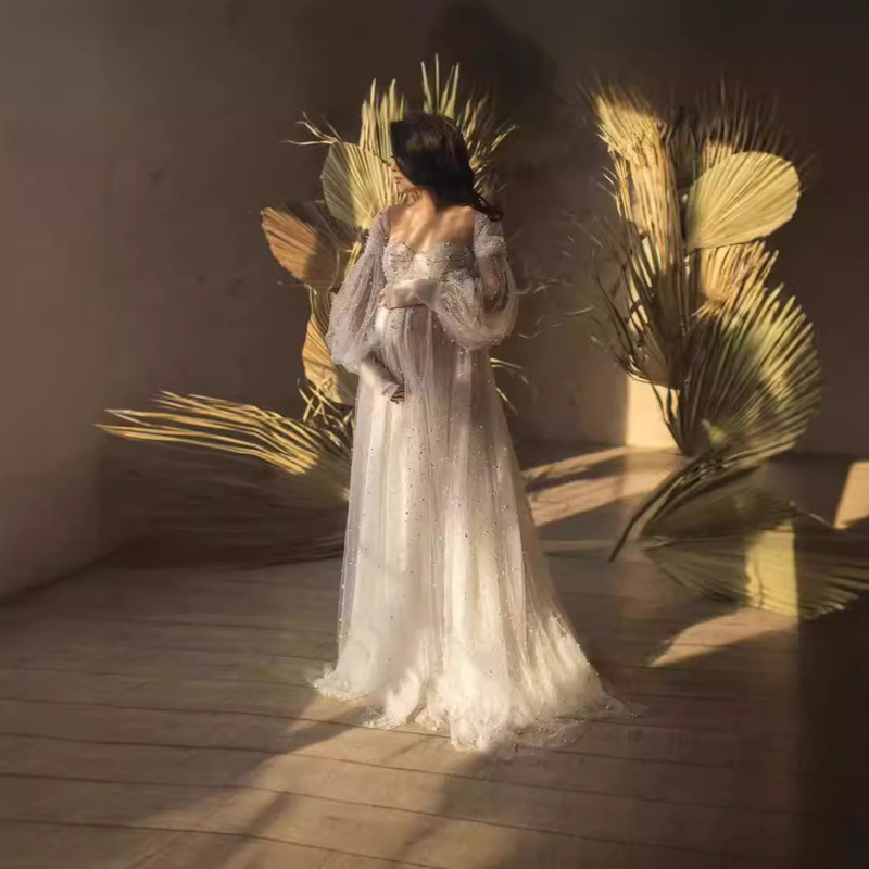 Foreign Trade New Photo Studio Pregnant Women Mummy White Fairy Wedding Dress Big Belly Pregnant Wedding Dress Photo Dress Art Dress