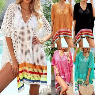 2023 new cross-border Amazon loose Beach blouse hollow knitted plus size bikini blouse swimsuit outer wear