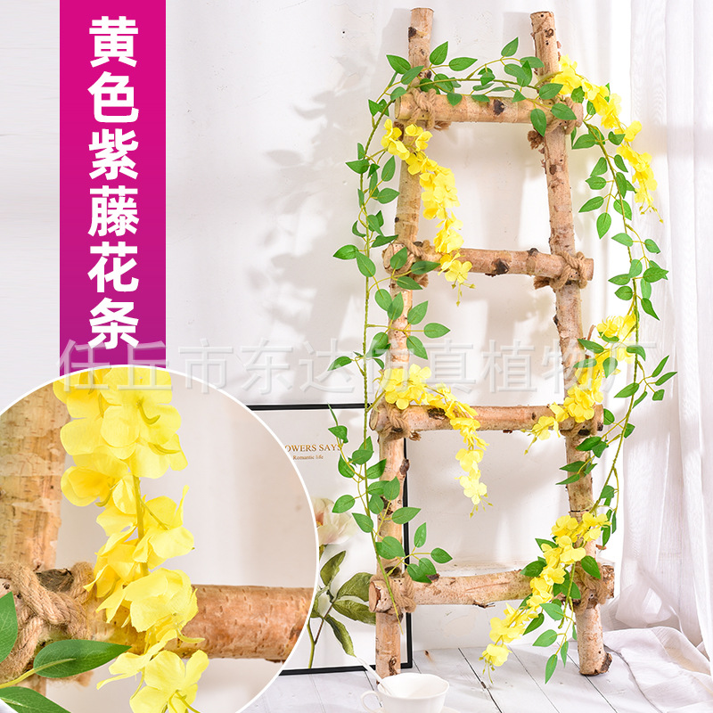 Enredadera artificial de glicinia, enredadera de flores falsas para decoración de techos, enredadera de decoración para bodas en interiores, enredadera de flores de plástico, planta trepadora.