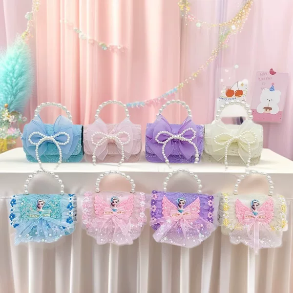 New Foreign Trade Small Fragrance Style Girls' Shoulder Crossbody Bag Fashion Pearl Bow Children's Bag Cartoon Coin Purse