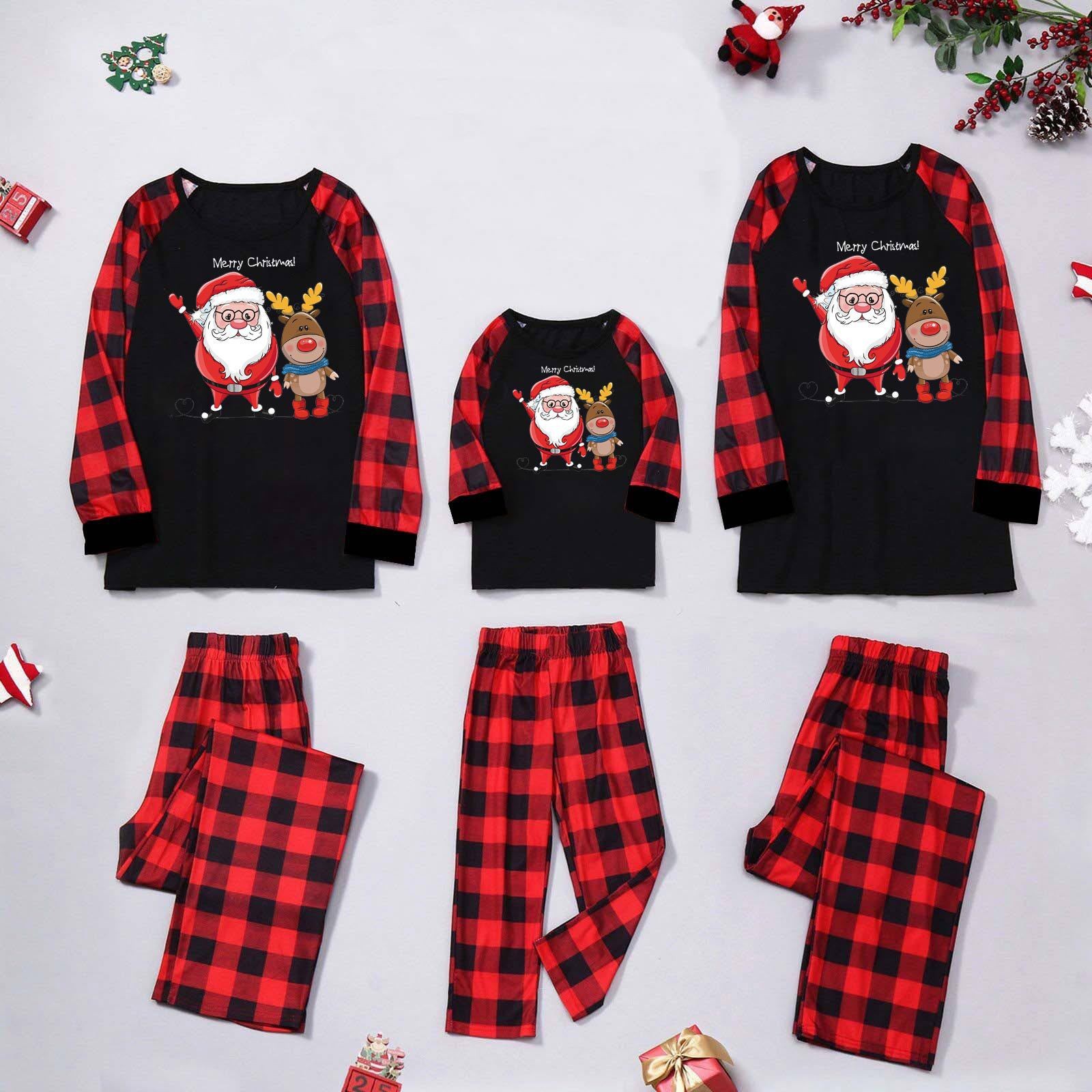 Comercio exterior personalizado nuevo traje de Navidad para padres e hijos estampado a cuadros europeo y americano cuello redondo manga larga ropa familiar navideña servicio a domicilio