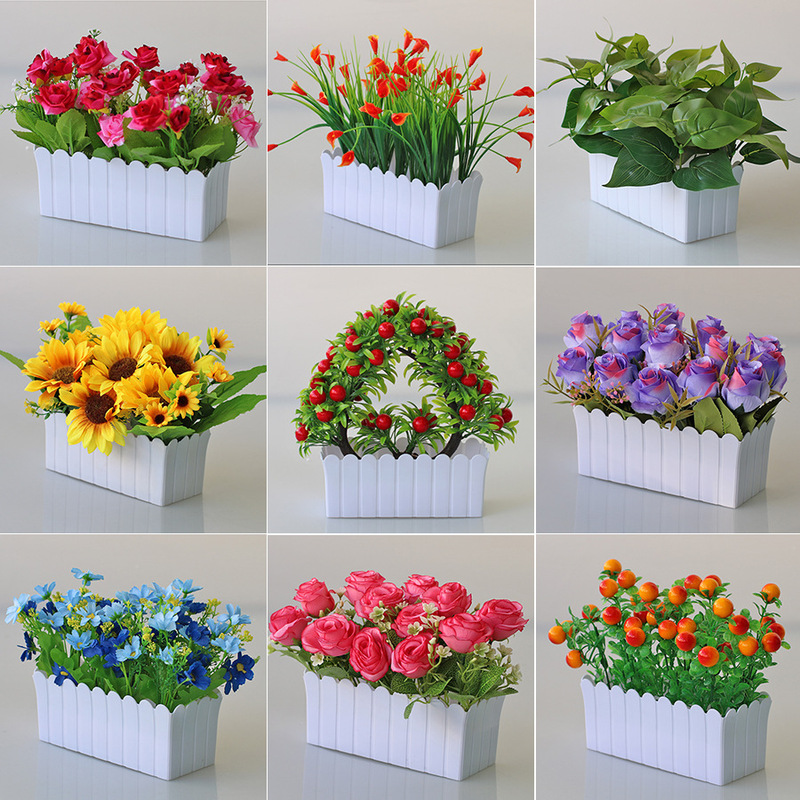 Artificial Flower Plastic Flower Pastoral Fake Flower Fence Set Indoor and Outdoor Window Decoration Floral Decoration Table Set Potted Flower