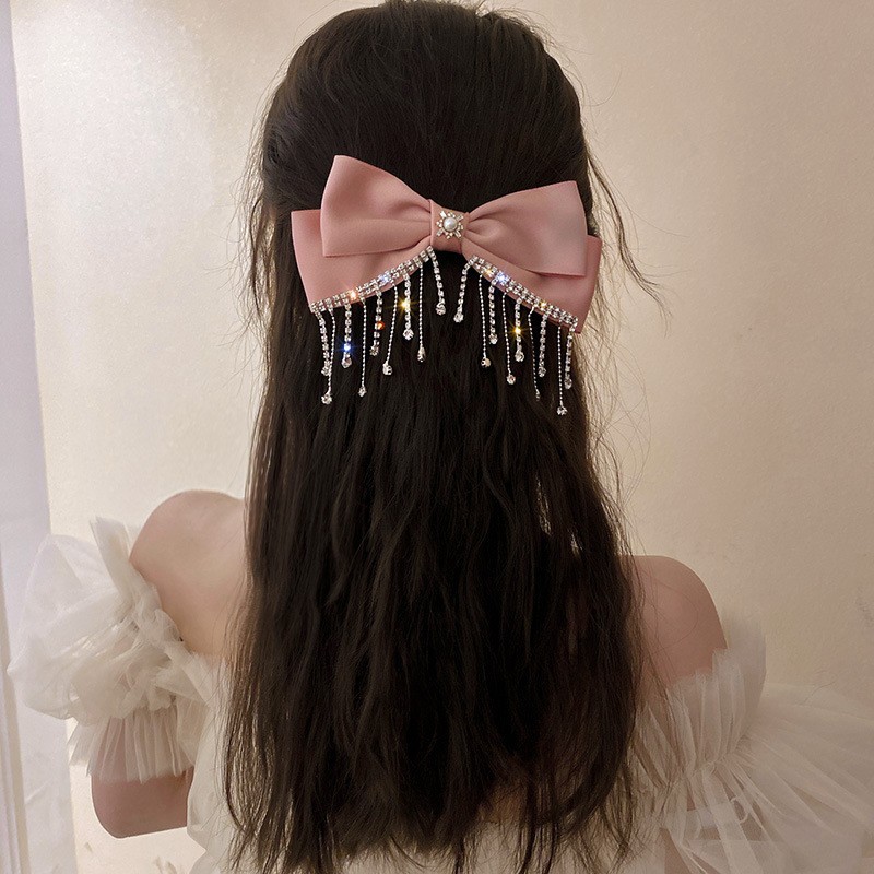 Women'S Gender Fashion Bow Knot Cloth Inlay Artificial Pearls Artificial Diamond Hair Clip 1 Piece