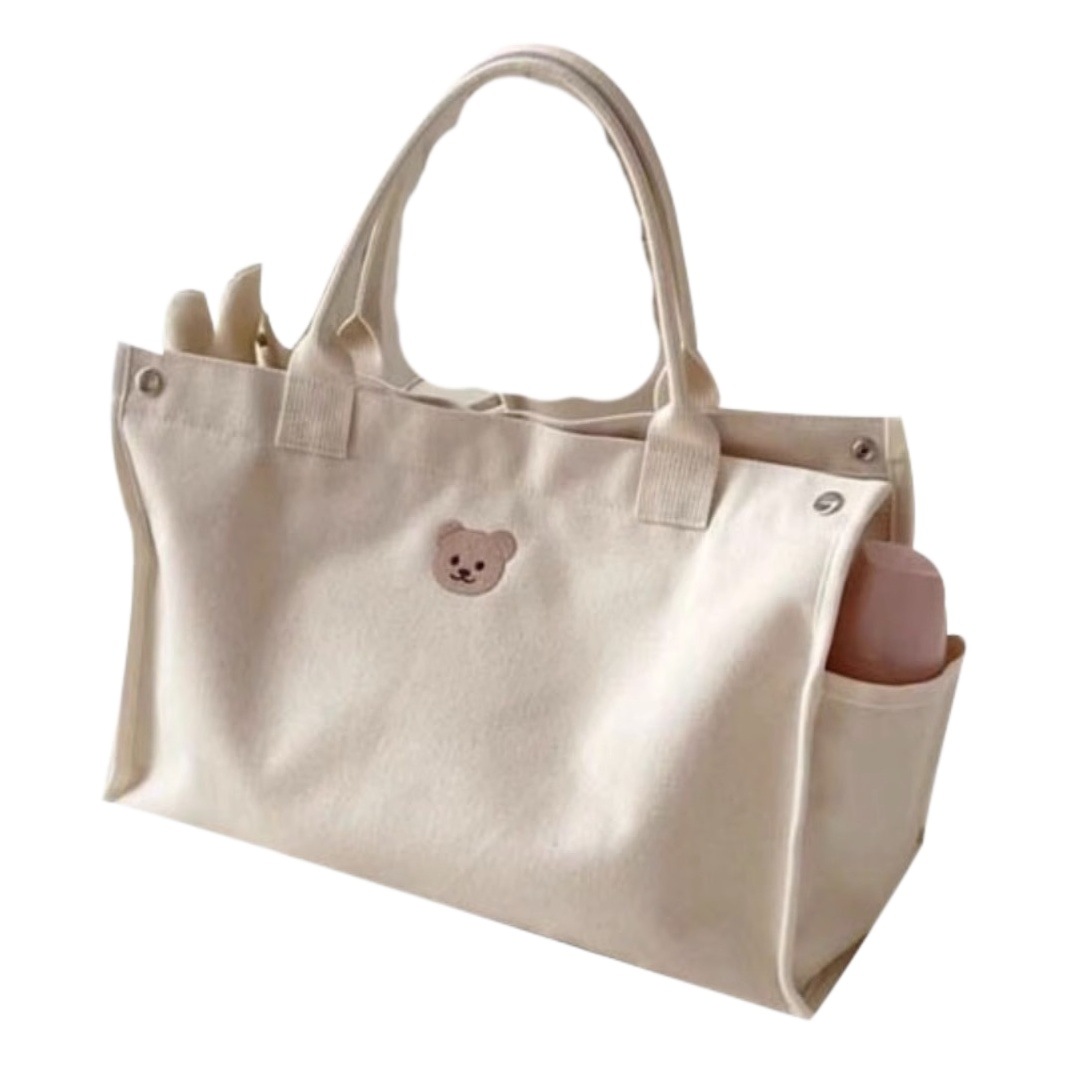 Bolsas exclusivas transfronterizas, lona, bolsa de mamá de gran capacidad, oso bordado, casual, todo fósforo, mamá, salida, portátil
