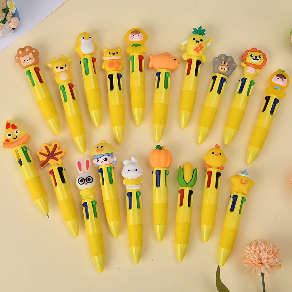 Bolígrafo multicolor de dibujos animados lindos bolígrafo de color creativo de presión multicolor bolígrafo multifuncional para estudiantes de primaria