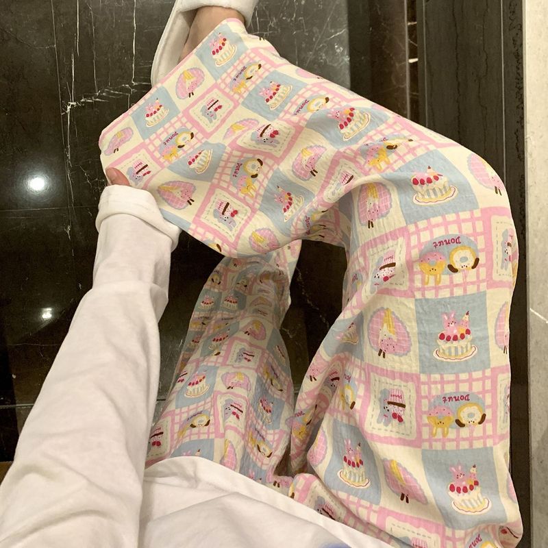 可爱印花卡通睡裤甜美春秋季新款宽松休闲可外遛弯薄款家居服长裤|undefined