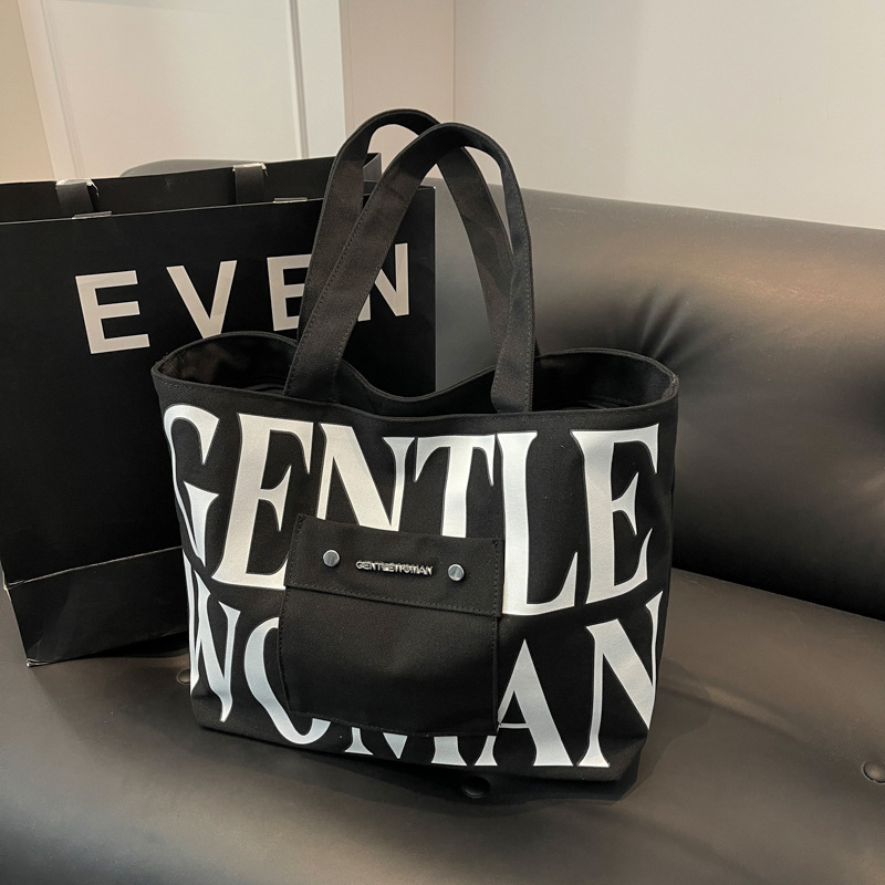 Gentle Woman large capacity letter printing portable tote canvas bag 2023 new color matching shoulder bag