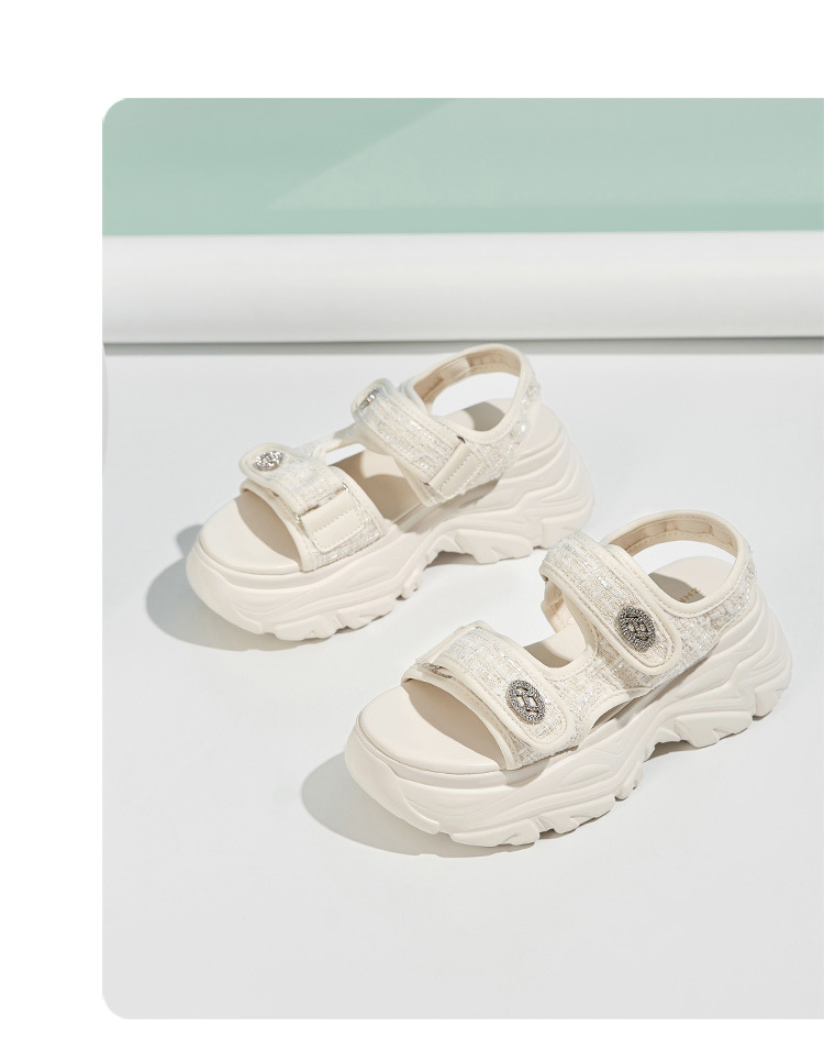 Sandal thể thao đế dày ZHR cho nữ, quai chữ V, khóa dán, chống trượt, đi biển mùa hè — G663 màu be chi tiết 18