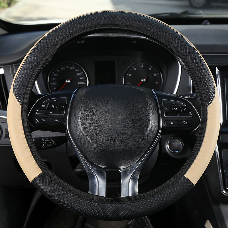 Car Steering Wheel Cover, Elastic, No Inner Ring, Leather, Suitable for All Seasons, Cross-Border Popular Model, Handle Cover Wholesale, Dropshipping, with Label