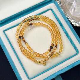 黄水晶白铜天然石三圈女生高级感潮流时尚配饰精致串珠手链手串