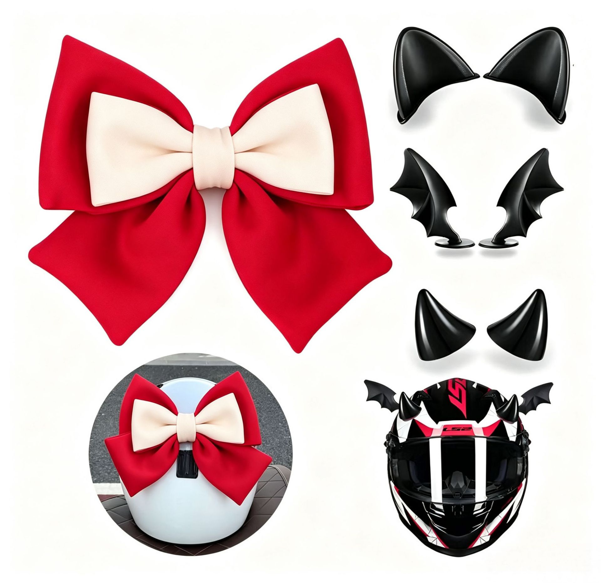 Bow Tie Electric Vehicle Motorcycle Decorative Helmet Accessories Rear Accessories Horn Cat Ears Devil Wings Set