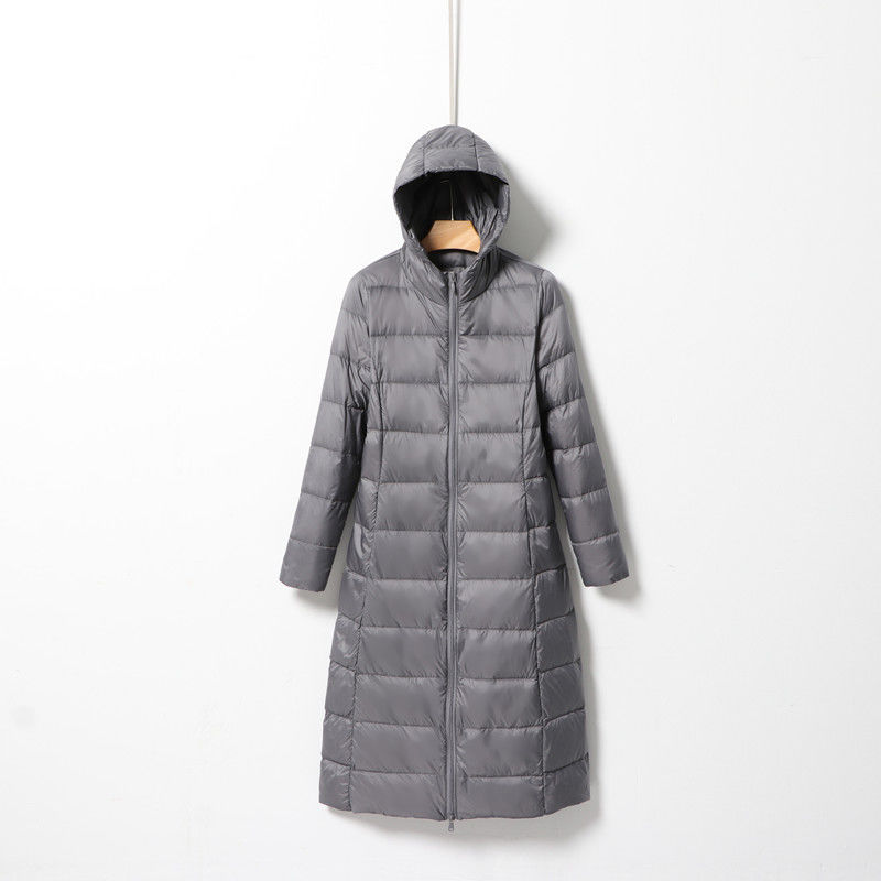 Transfronterizo otoño y invierno nuevo chaqueta de pluma ligera para mujeres largas rodillas alargadas con capuzas delgada chaqueta coreana