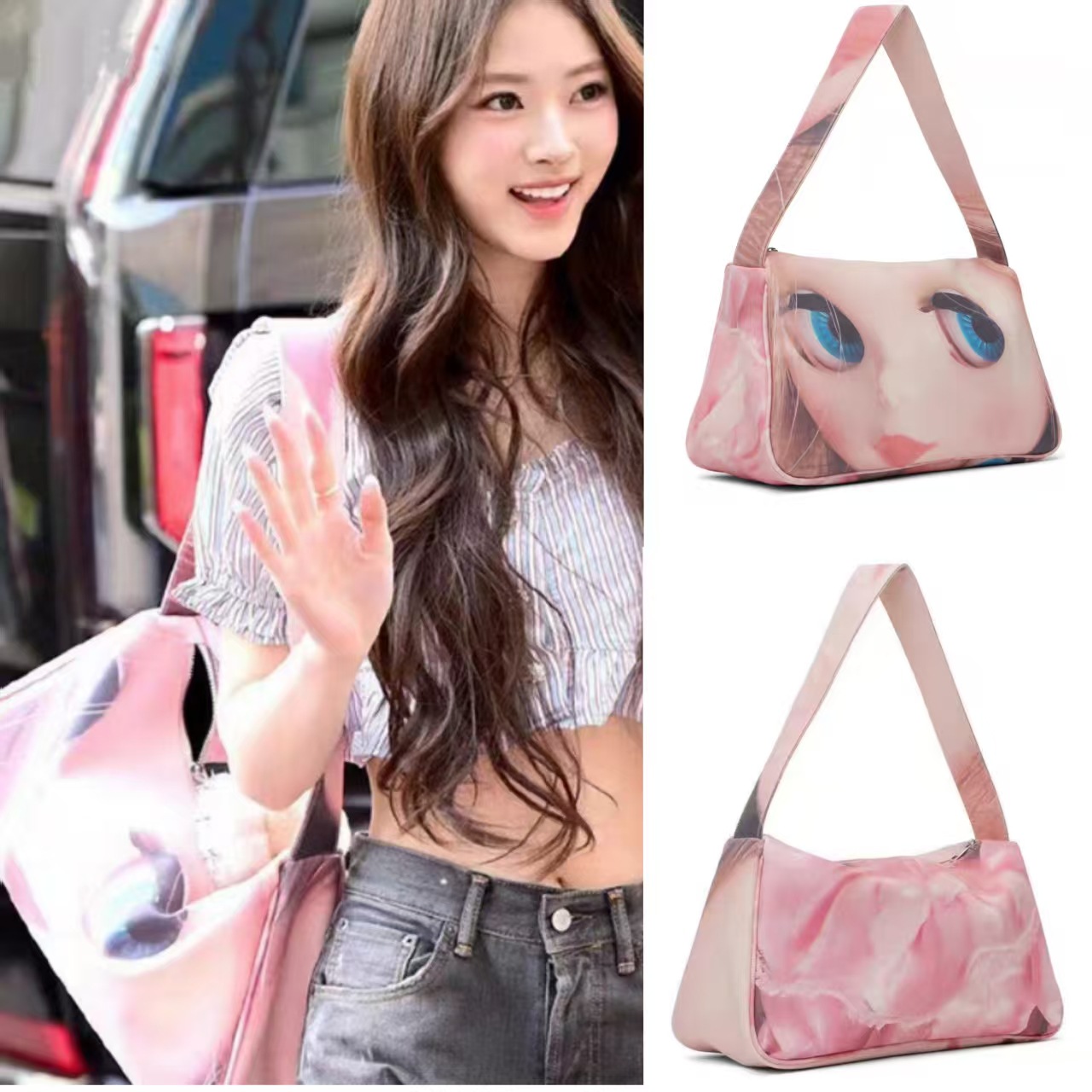 韩国小众  大眼芭比娃娃印花大容量单肩包手提包