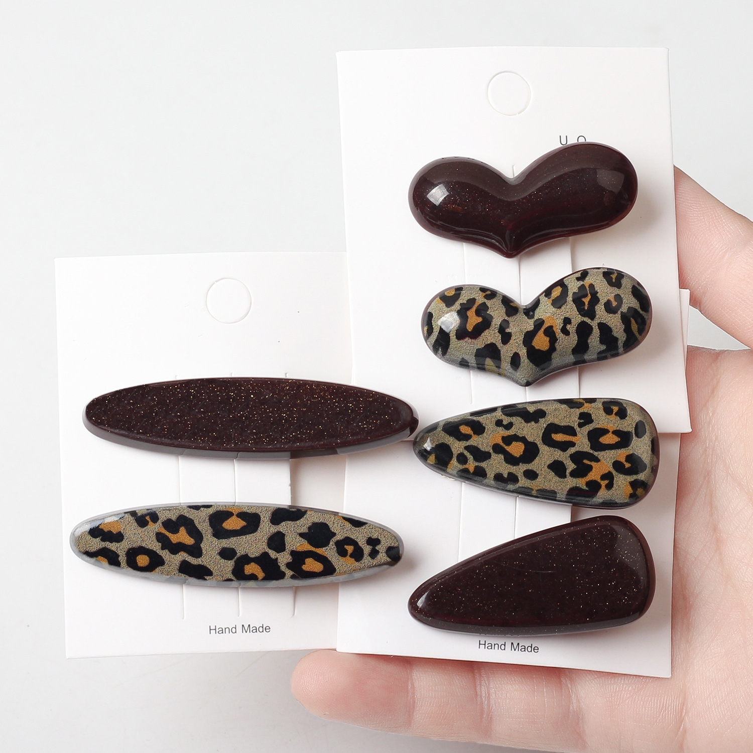Pinza para el cabello con estampado de leopardo de metal retro color café textura horquilla de alta calidad estilo maduro clip de pico de pato dulce y picante flequillo lateral