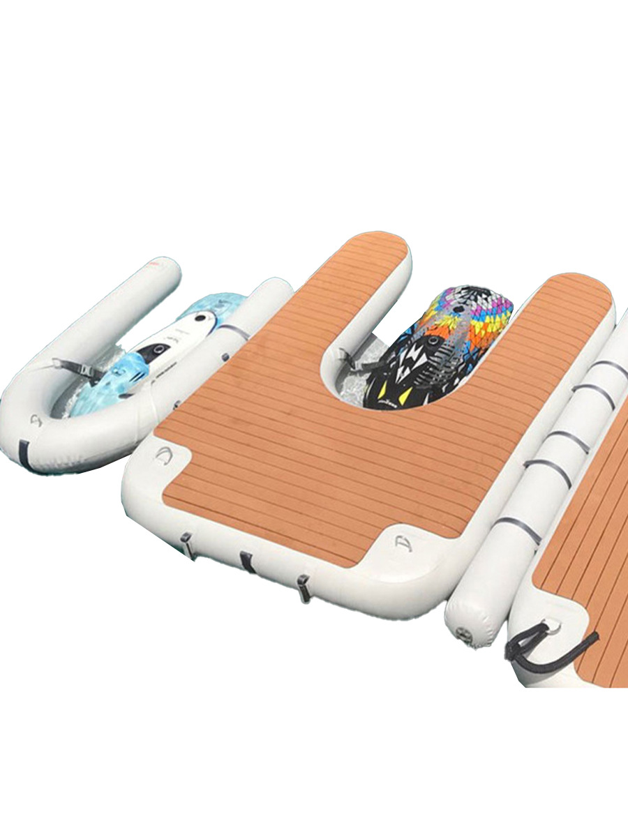 Customizado nuevo muelle de motocicleta inflable isla flotante marina inflable dibujado flotante grupo de piscina flotante
