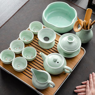 Celadon Kung Fu Tea Set Ceramic Household Covered Bowl Teapot Tea Cup Small Set Office Simple Tea Ceremony Tea Tray Complete Set