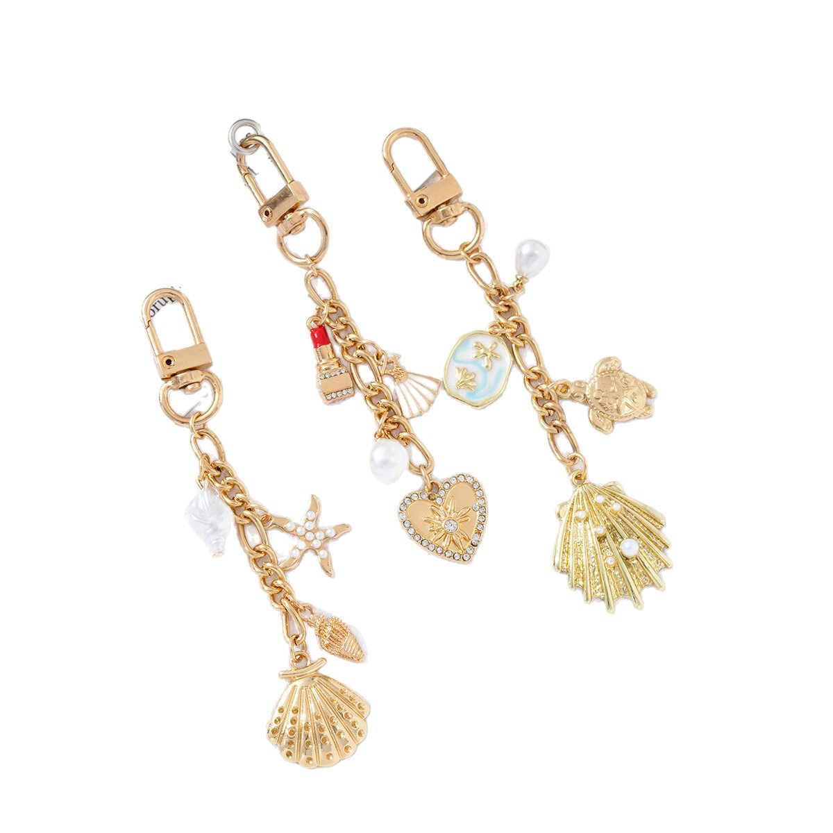 Processing and Customization of New Cross-Border Pearl Shell Starfish Ins Style Keychain Mobile Phone Pendant Decorative Bag Pendant