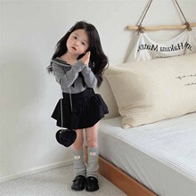 女童套装秋装新款学院风针织上衣+短裙裤两件套中小童童装