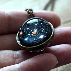古銅太陽系両面ガラス星空ネックレス、太陽系宝石ネックレス両面ガラス1セット