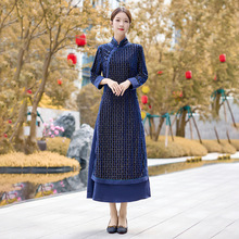 冬季加厚复古拼接中式一字领旗袍裙来料加工包工包料贴牌定制加工