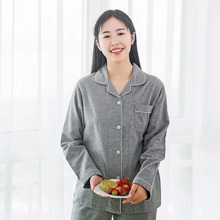 女士家居服棉彩棉绒布纯色森系睡衣套装日系情侣长袖长裤批发