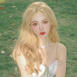 Cheng Ming wig white gold long curly hair with eight-character bangs big wave lazy roll summer fashion full head cover