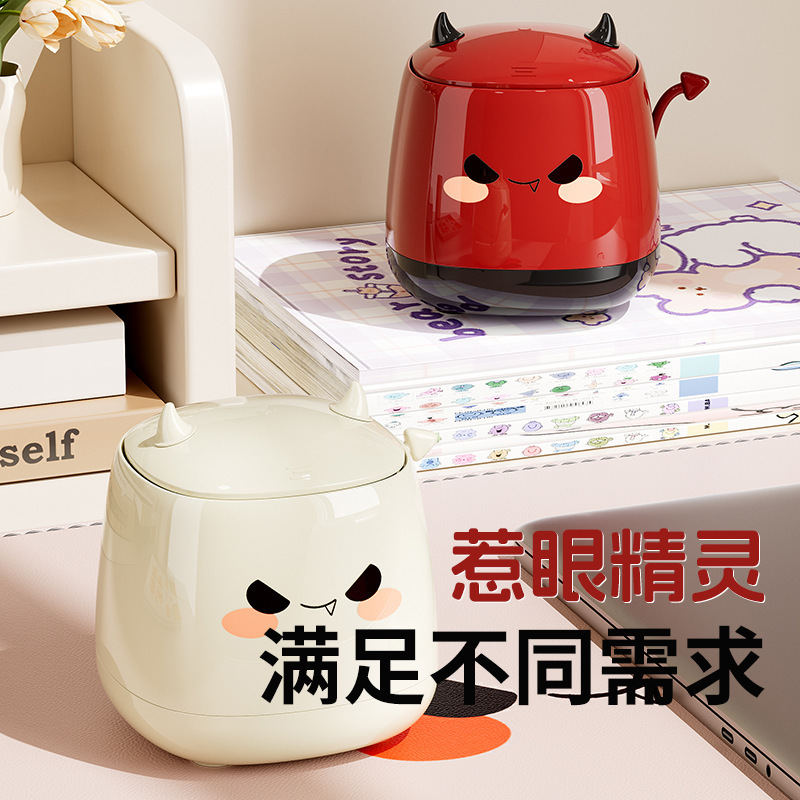 クリエイティブなコントラストのかわいいデスクトップゴミ箱、蓋付きの見栄えの良いペーパーバスケット、大容量のデスクトップ雑貨収納ケージ|undefined