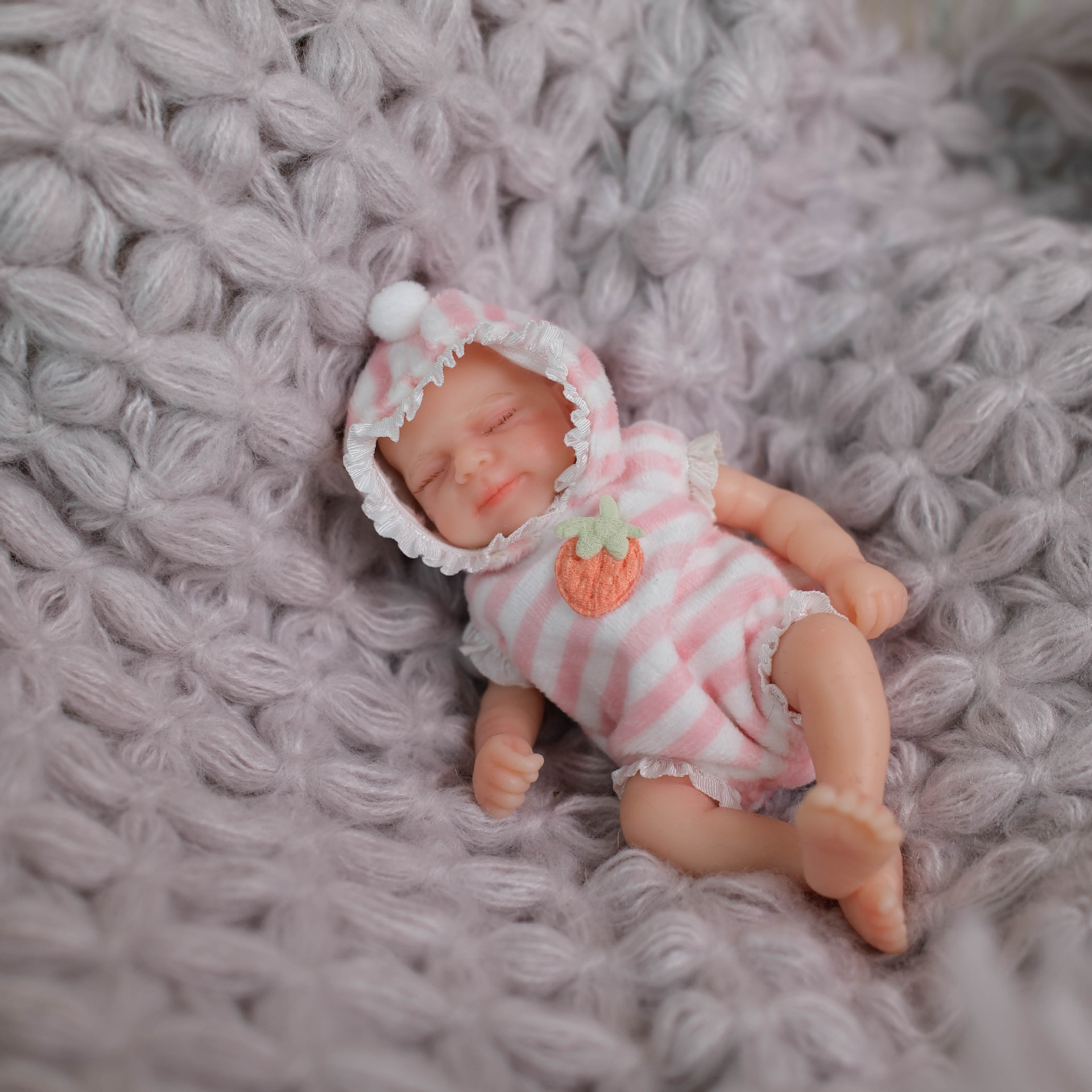 15 cm rosado rayas capuchon pasacale Q bala simulación sólida muñeca renacida para niños silicona sólida