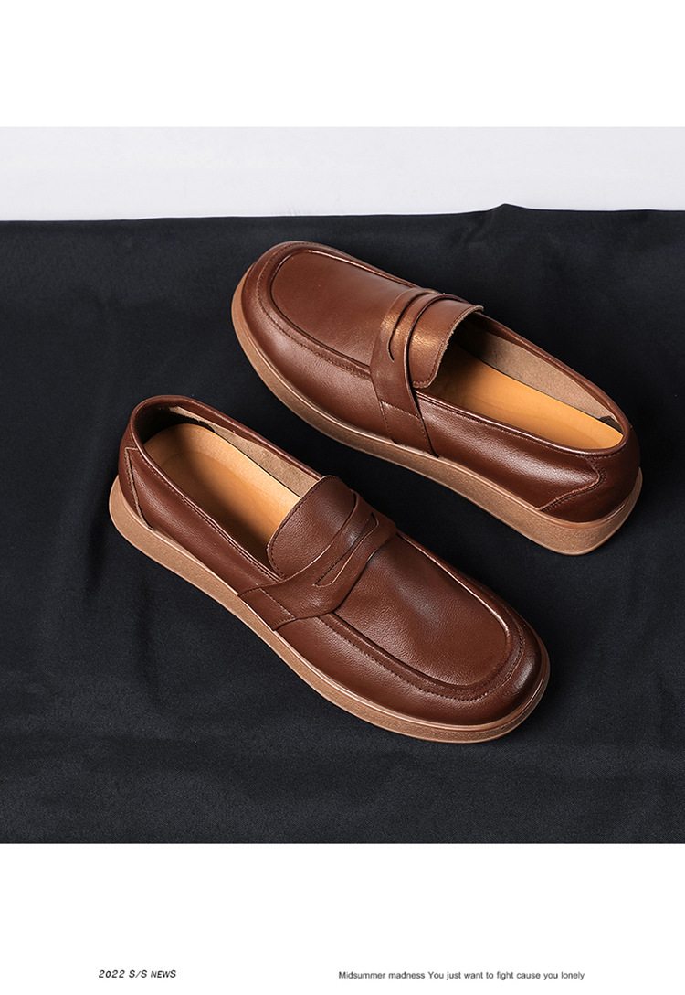 New square head leather shoes men's business soft bottom breathable casual shoes_vogvips.com