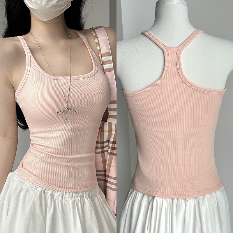 Light Pink Korean-Style Slim-Fit Racerback Tank Top for Women, Summer Thin Model 2026 New Style with Chest Pads, Slimming U-Neck Top Light Pink Korean-Style Slim-Fit Racerback Tank Top for Women, Summer Thin Model 2026 New Style with Chest Pads, Slimming U-Neck Top