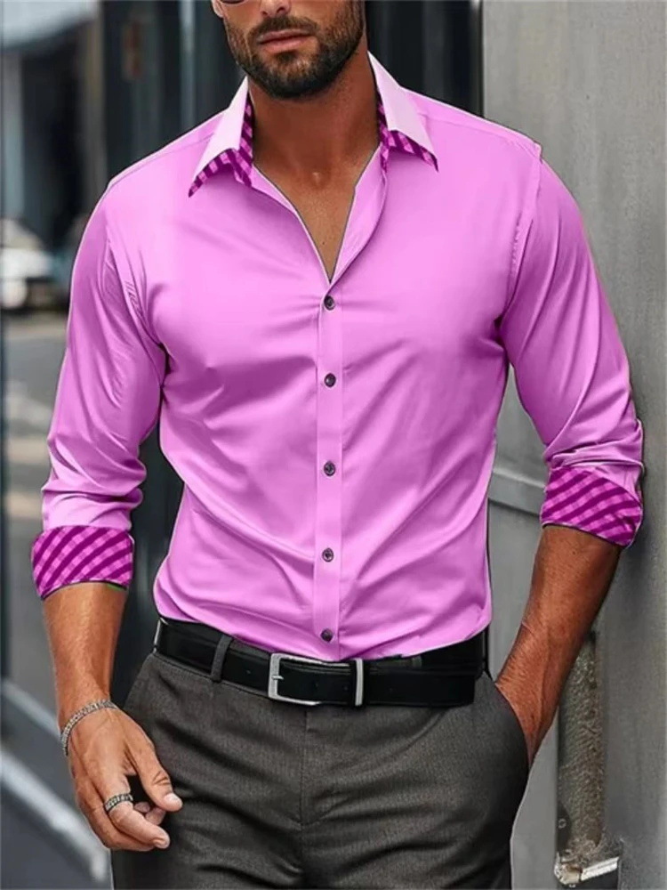 Nueva camisa de botón de manga larga de color sólido de alta gama tendencia suelta 2024 blusa de otoño para hombre MB12