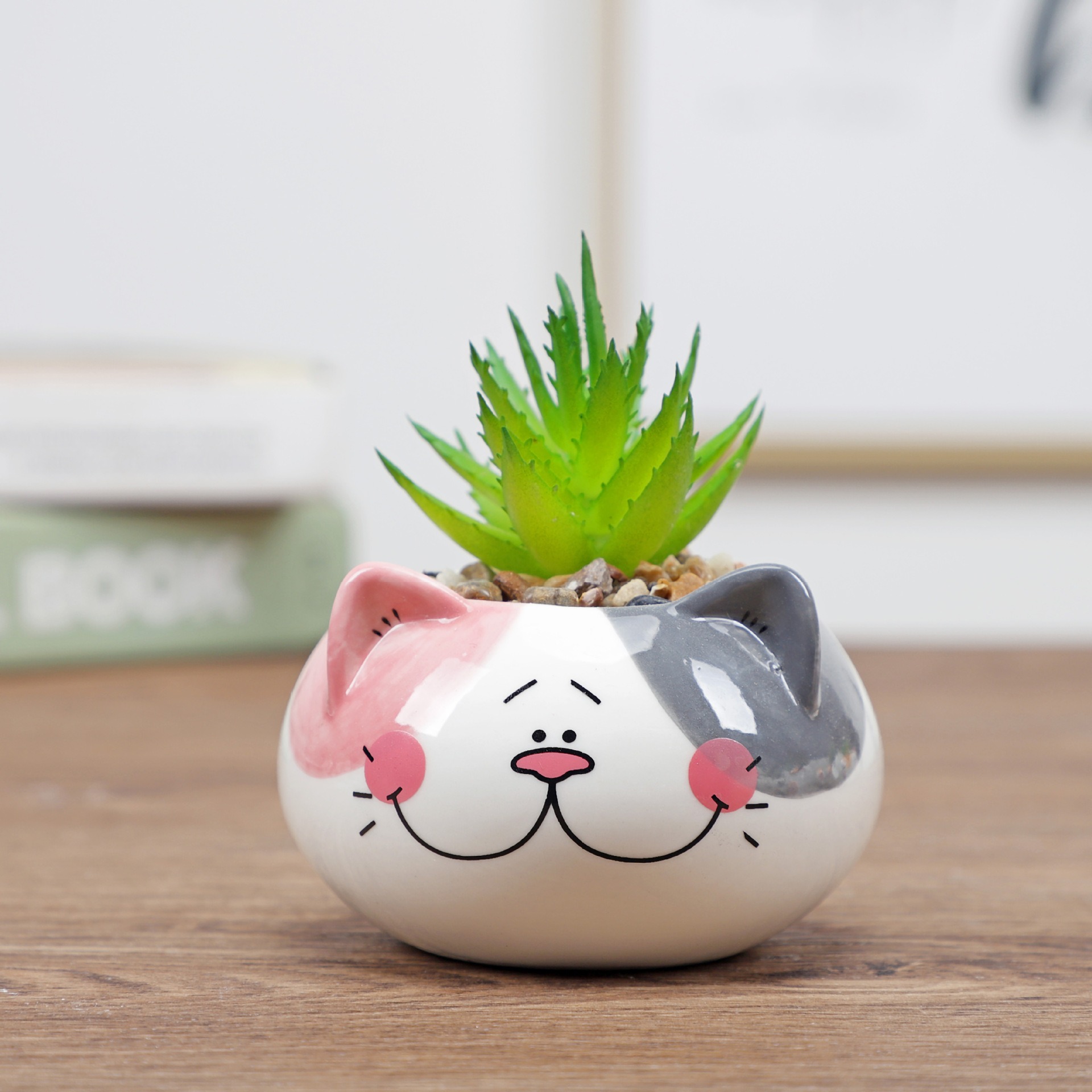 Maceta de cerámica con diseño de planta verde de estilo caricaturesco, adorno de decoración para el hogar, linda figura de animal con infusión de cera, recipiente de aromaterapia para escritorio