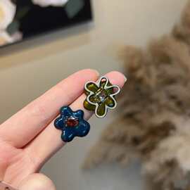 东大门韩系撞色花朵耳环小众设计高级感森系可爱甜美风耳环