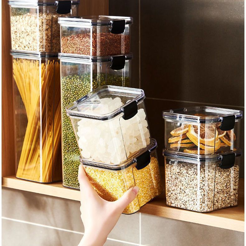 Tanque de sellado granos de cocina almacenamiento de grano de grano caja de plástico transparente de grado alimenticio bocadillos productos secos tanque de almacenamiento de té