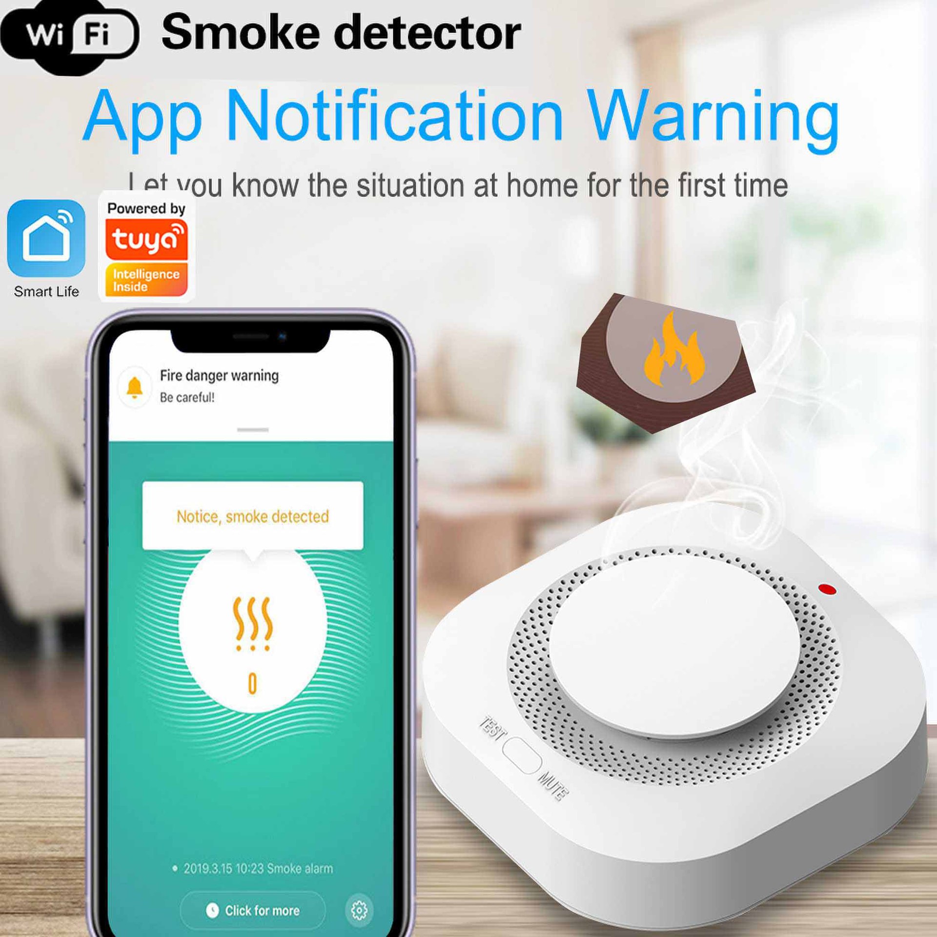 Tuya WIFI烟雾报警器涂鸦智能 TUYA ZIGBEE烟感探测器联网报警器