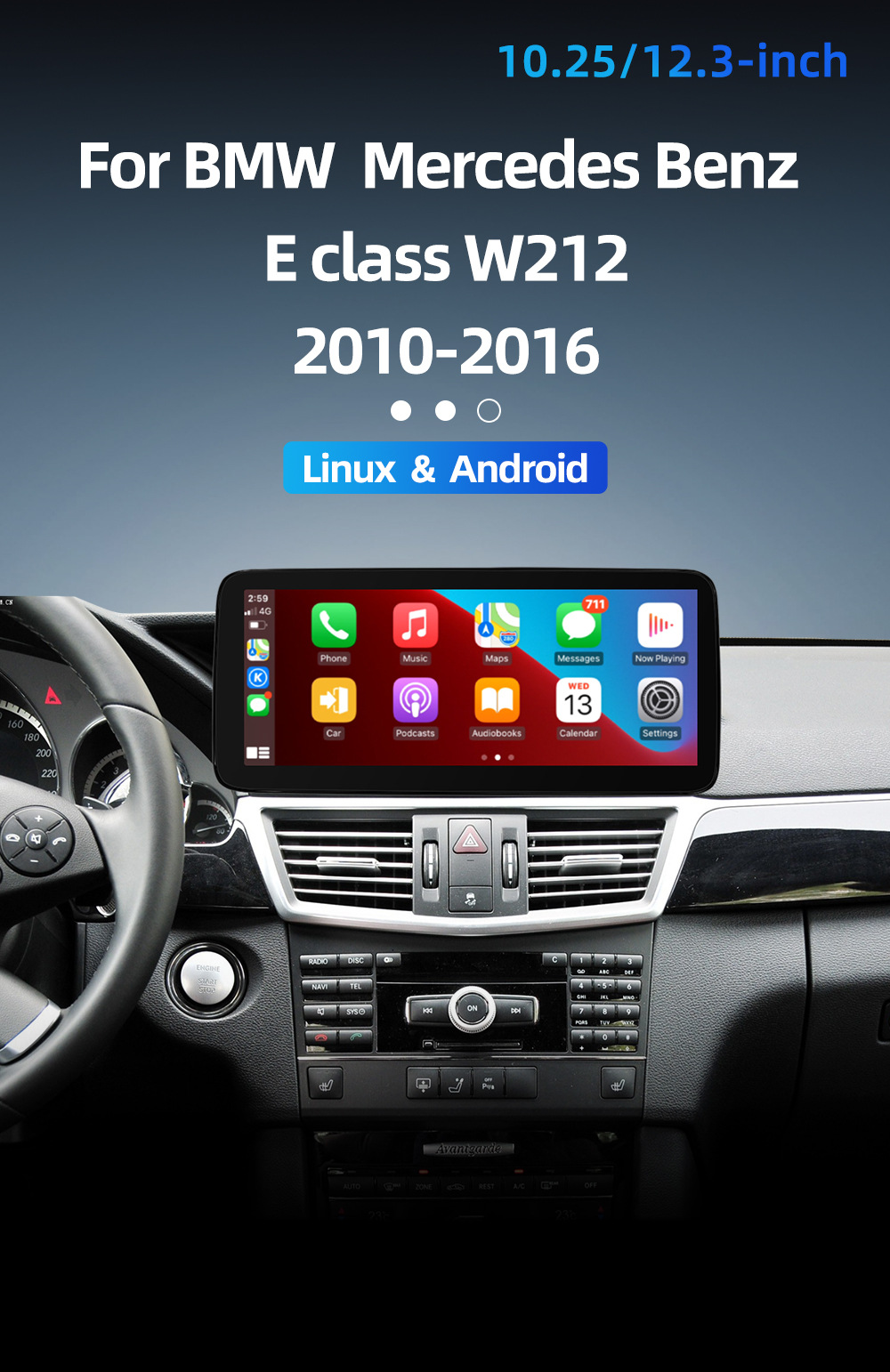Car Bluetooth Carplay Is Suitable for Mercedes-Benz E-Class 4-Door Model W212 2010-2016 Navigation Center Console Large Screen