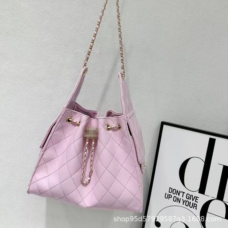新款香家25C高品质水桶包25bag真皮hobo包复古菱格链条包单肩手提|undefined
