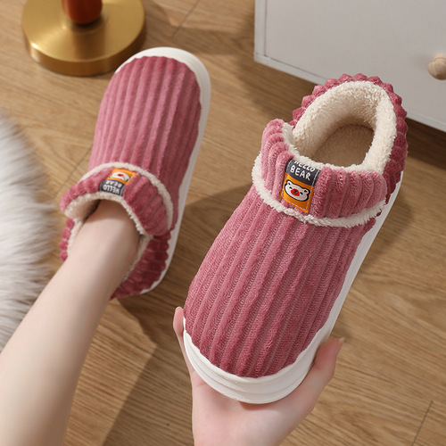 New  High-Top Couple Cotton Slippers for Women, with Heel for Winter Outdoor Wear, Fleece Lined, Warm and Thick Flat Sole Cotton Shoes for Men