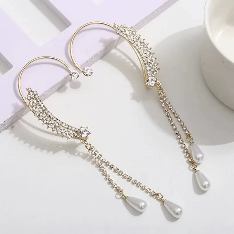 Сережки-ушки, дизайны из циркона и бахромы, клипсы без пирсинга, серебристые или золотистые
